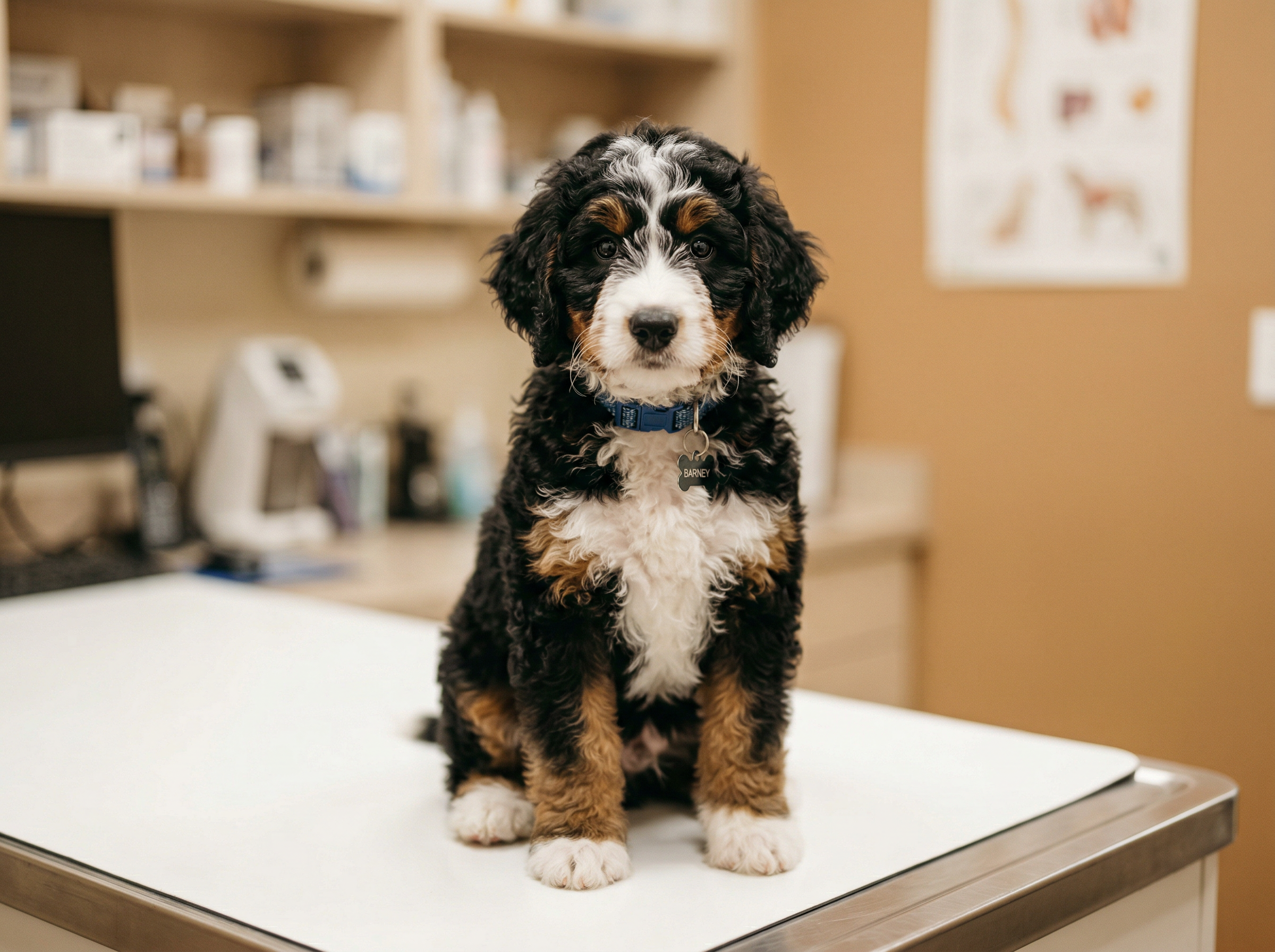 Seaside Pups veterinarian completing final health evaluation before puppy placement