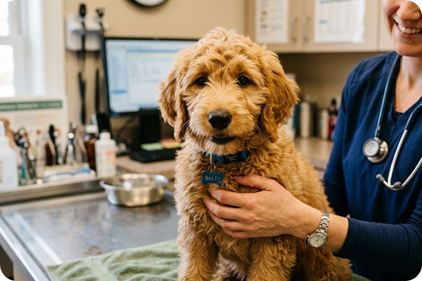 Puppy receiving a veterinary health checkup