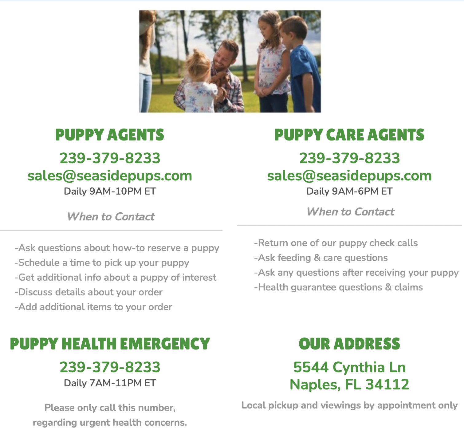 13. seaside pups contact page