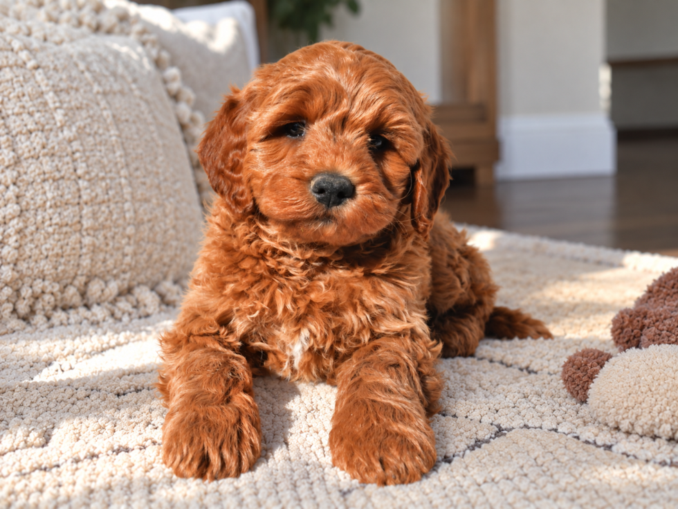 Mini Goldendoodle Pup Being Cute