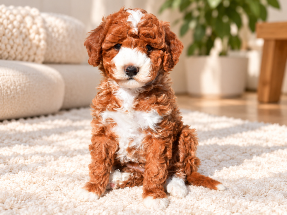 Mini Goldendoodle Pup Being Cute
