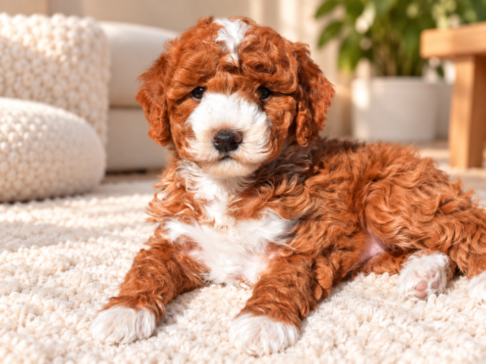 Mini Goldendoodle Pup Being Cute